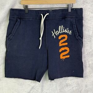vtg y2k Hollister Mens Navy Blue Sweat Shorts Sz M Drawstring Raw Hem distressed